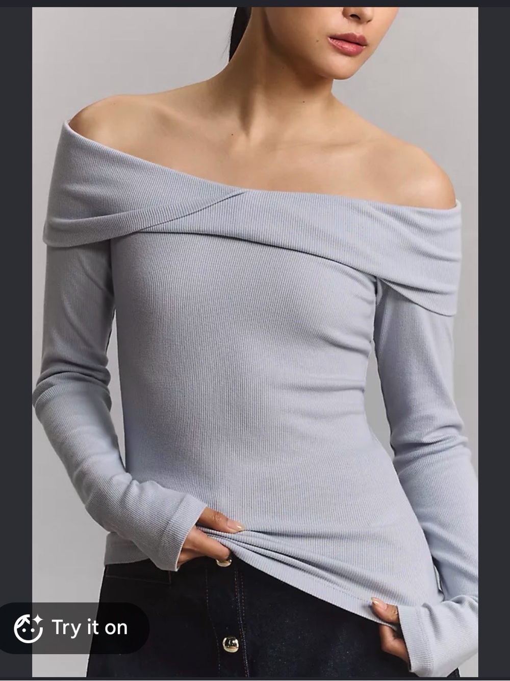 Pilcro Light Blue Off-the-Shoulder Long Sleeve Top